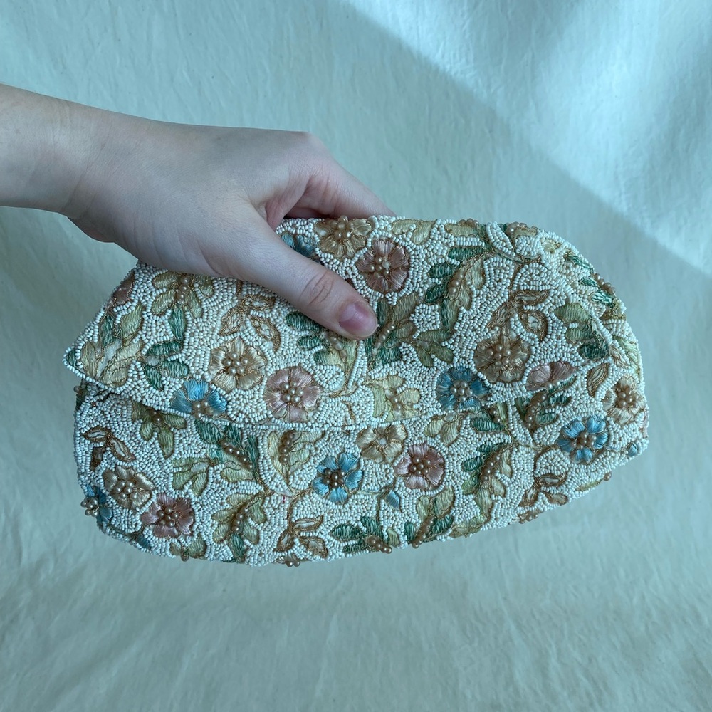 Vintage Jolles Original Beaded Clutch Purse Bag Flower Pattern